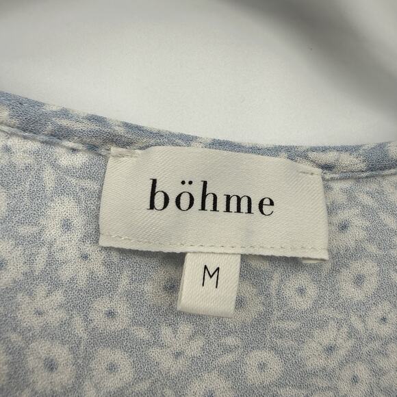 Bohme Smocked Crop Top Medium Baby Blue Ditzy Floral Dolman Sleeve Shabby Chic - Picture 10 of 10